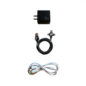30 W wall charger, three-prong charging cable, type C to type C cable